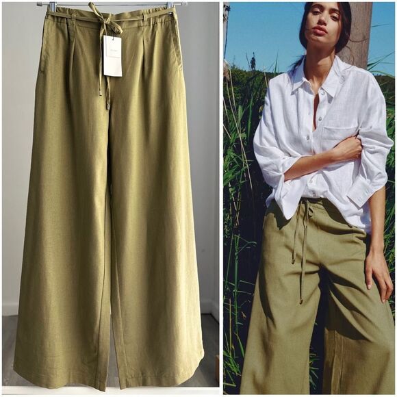 Zara Pants - ZARA WIDE LEG LINEN PANTS WITH BELT